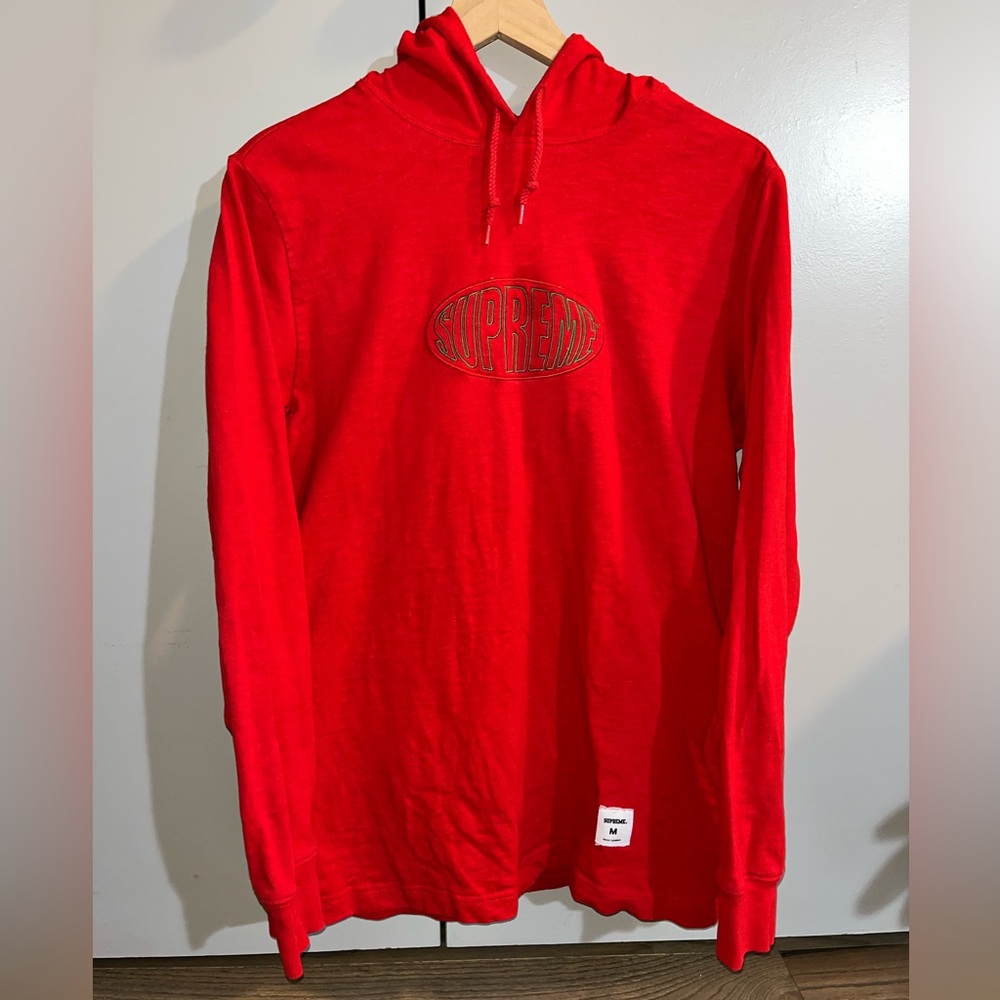 Supreme Warp Logo SS17 Hooded Long Sleeve Lightweight Hoodie Red Medium